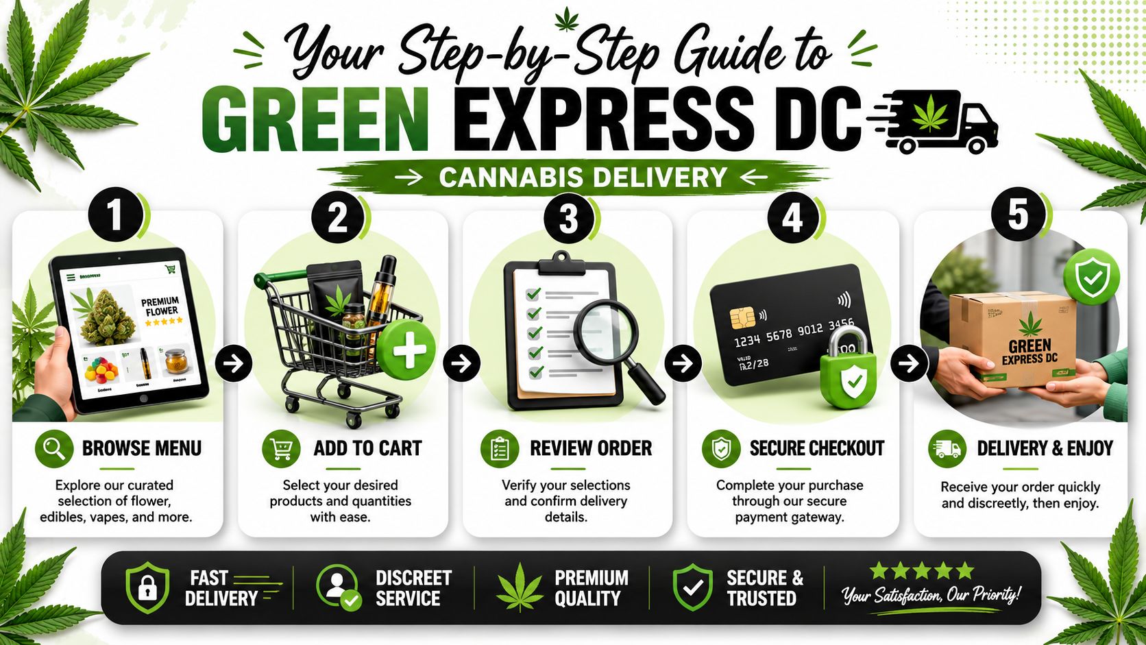 A five-step guide on how to order cannabis delivery online from Green Express DC for fast service.