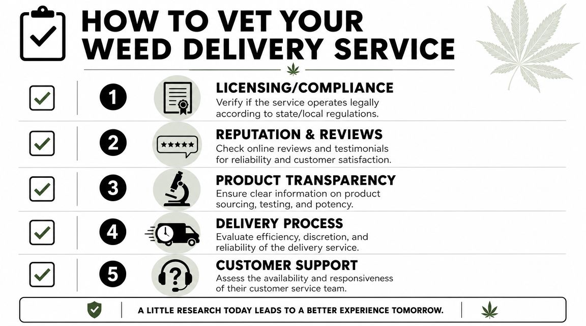 A helpful infographic guide on how to safely vet and verify a local weed delivery service.